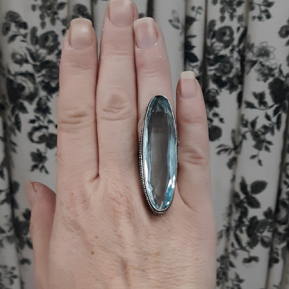 New Oversized Blue Quartz 925 Silver Statement Ring. - Picture 6 of 8